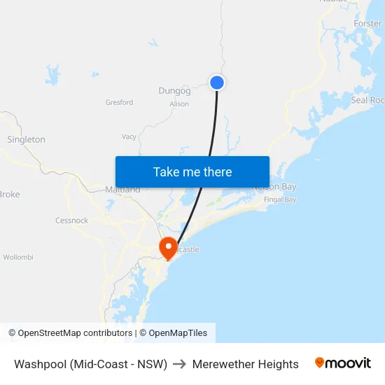 Washpool (Mid-Coast - NSW) to Merewether Heights map