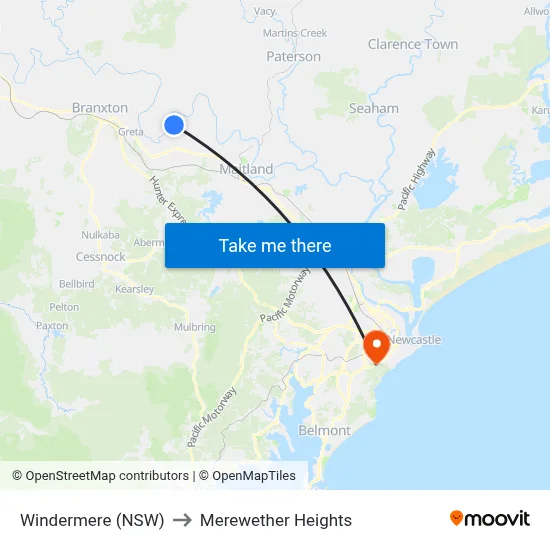 Windermere (NSW) to Merewether Heights map