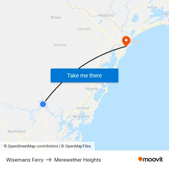 Wisemans Ferry to Merewether Heights map
