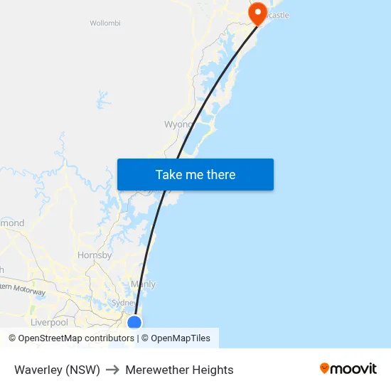 Waverley (NSW) to Merewether Heights map