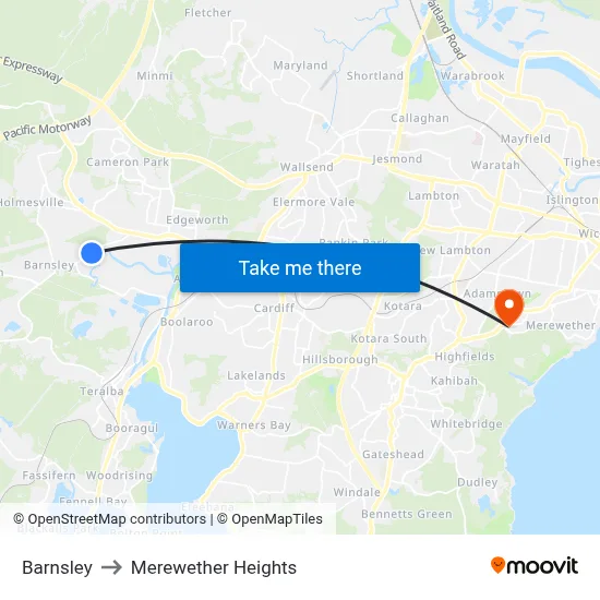 Barnsley to Merewether Heights map