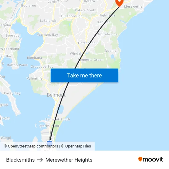 Blacksmiths to Merewether Heights map
