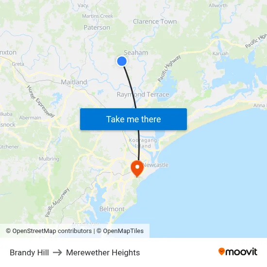 Brandy Hill to Merewether Heights map