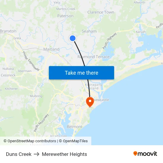Duns Creek to Merewether Heights map
