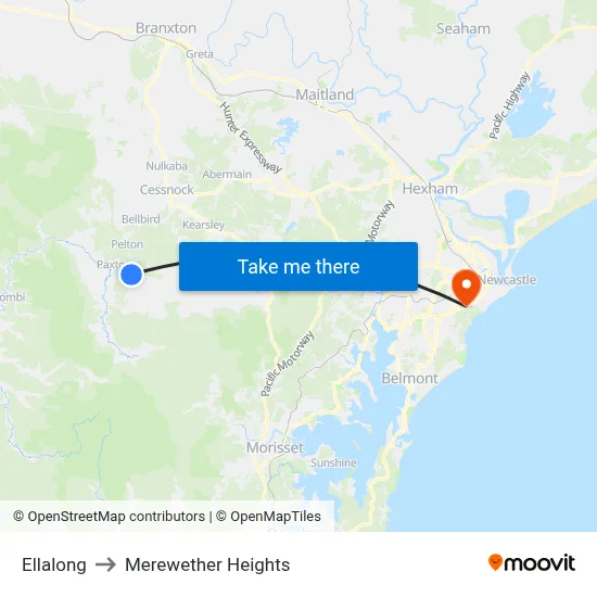 Ellalong to Merewether Heights map