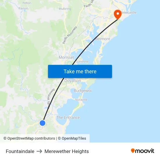 Fountaindale to Merewether Heights map