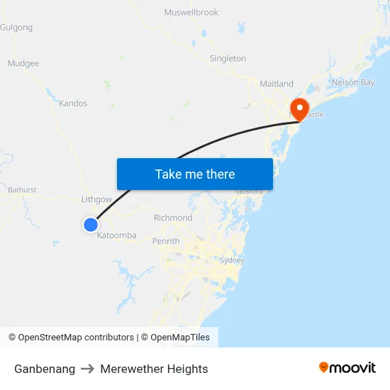 Ganbenang to Merewether Heights map