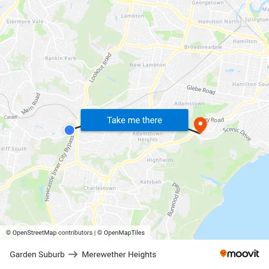 Garden Suburb to Merewether Heights map