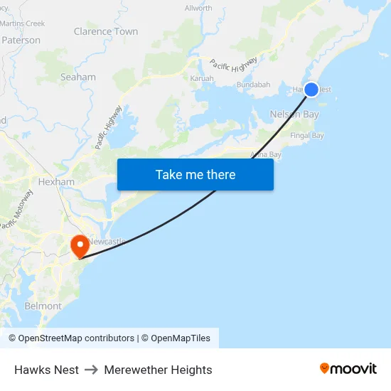 Hawks Nest to Merewether Heights map