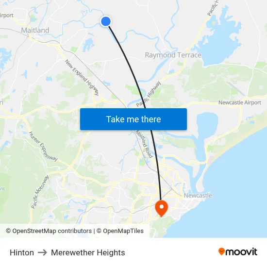 Hinton to Merewether Heights map