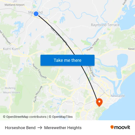 Horseshoe Bend to Merewether Heights map