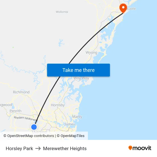 Horsley Park to Merewether Heights map