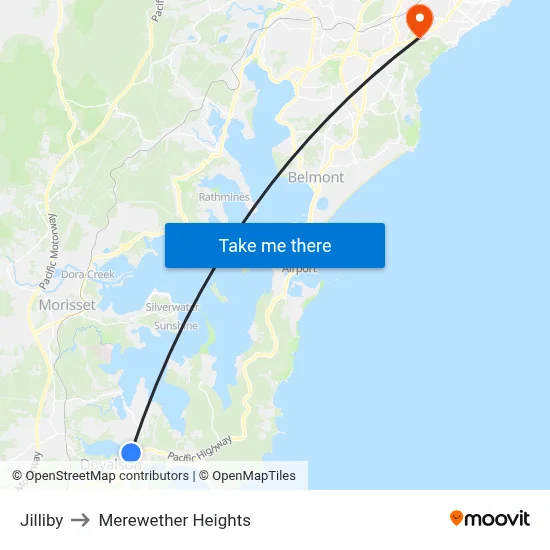Jilliby to Merewether Heights map