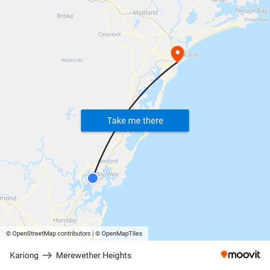 Kariong to Merewether Heights map