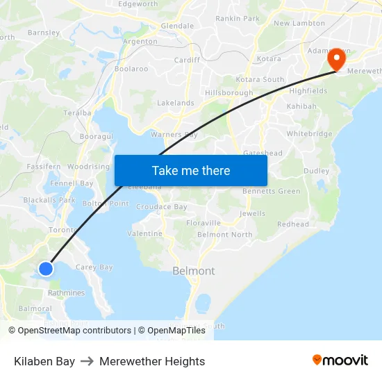 Kilaben Bay to Merewether Heights map