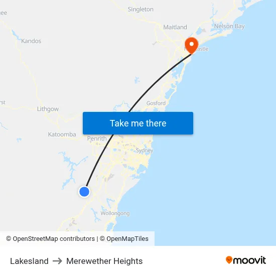 Lakesland to Merewether Heights map