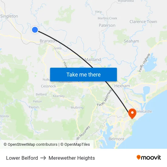 Lower Belford to Merewether Heights map