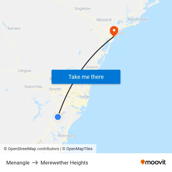 Menangle to Merewether Heights map