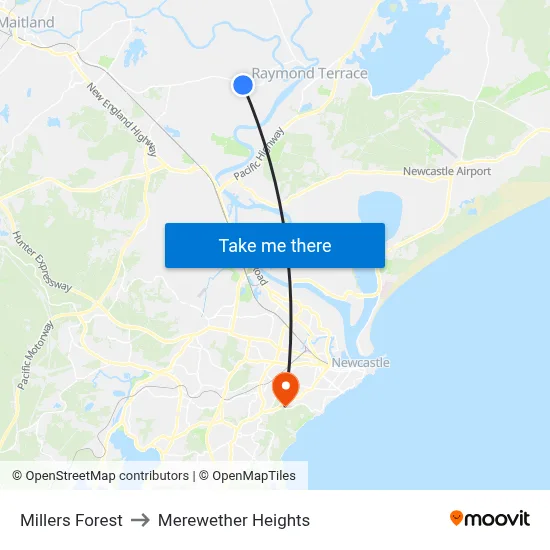 Millers Forest to Merewether Heights map