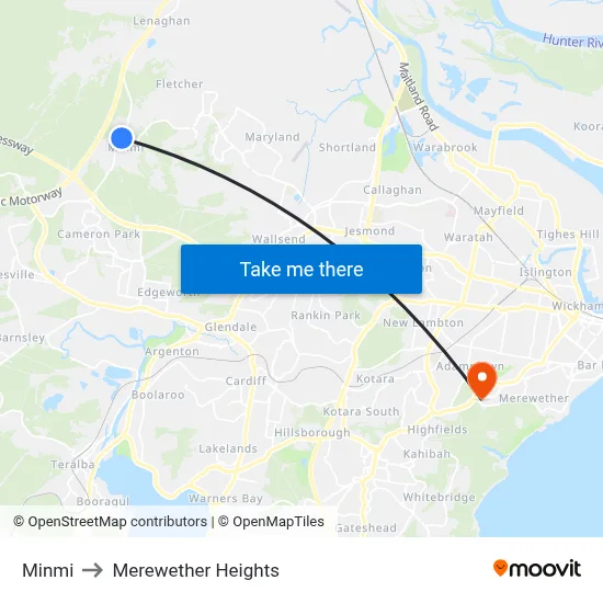 Minmi to Merewether Heights map