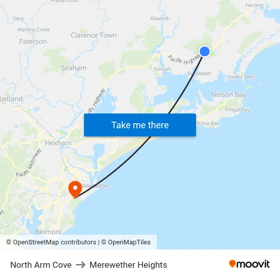 North Arm Cove to Merewether Heights map