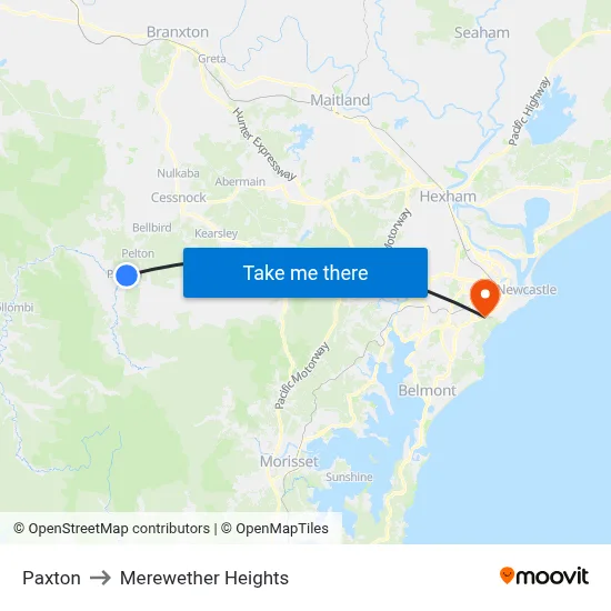 Paxton to Merewether Heights map