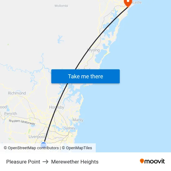 Pleasure Point to Merewether Heights map