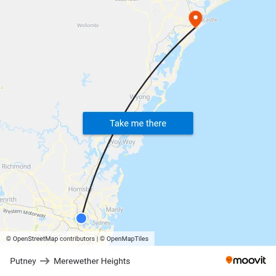 Putney to Merewether Heights map