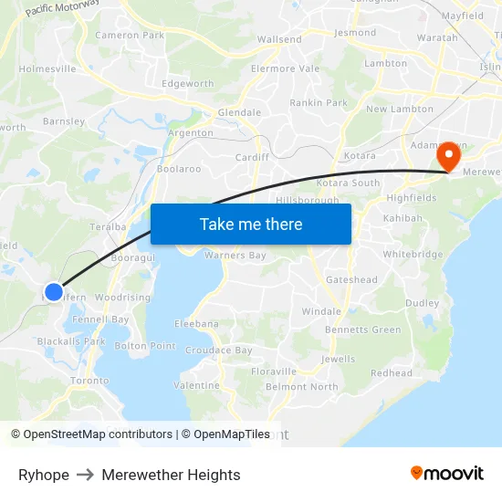 Ryhope to Merewether Heights map