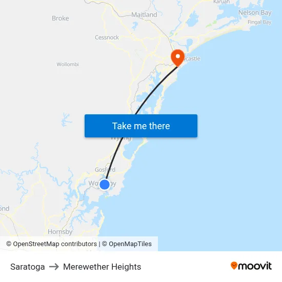 Saratoga to Merewether Heights map