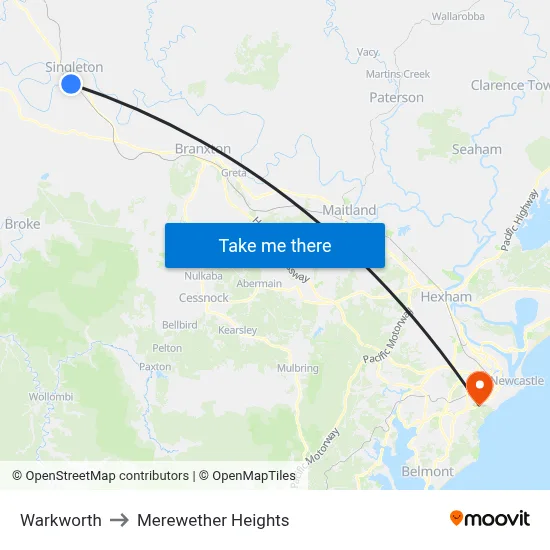 Warkworth to Merewether Heights map