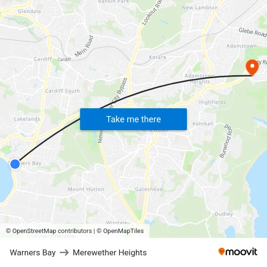 Warners Bay to Merewether Heights map