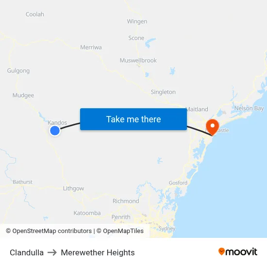 Clandulla to Merewether Heights map