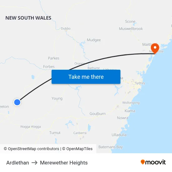 Ardlethan to Merewether Heights map