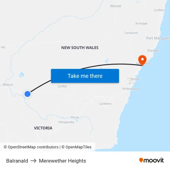 Balranald to Merewether Heights map