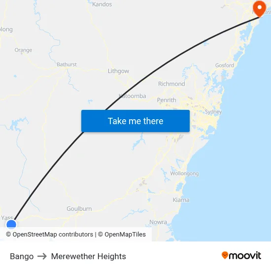 Bango to Merewether Heights map