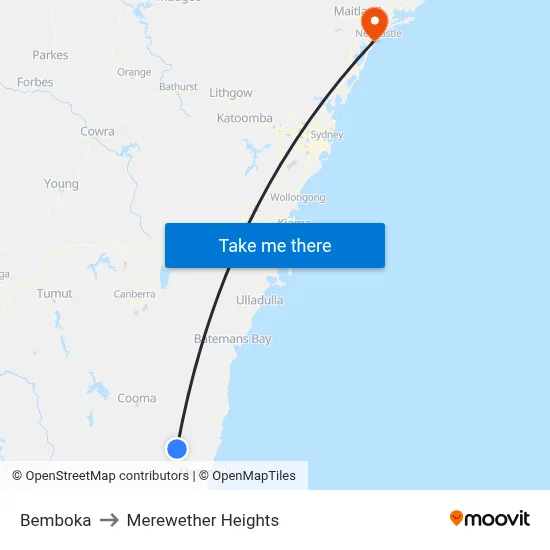 Bemboka to Merewether Heights map
