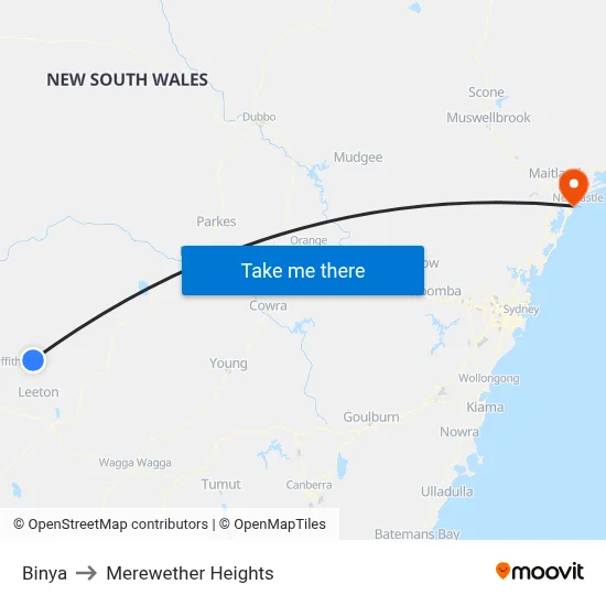 Binya to Merewether Heights map