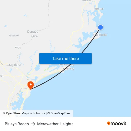 Blueys Beach to Merewether Heights map
