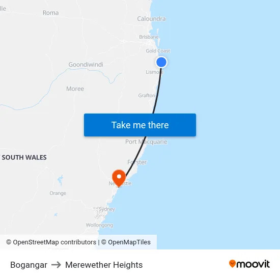 Bogangar to Merewether Heights map