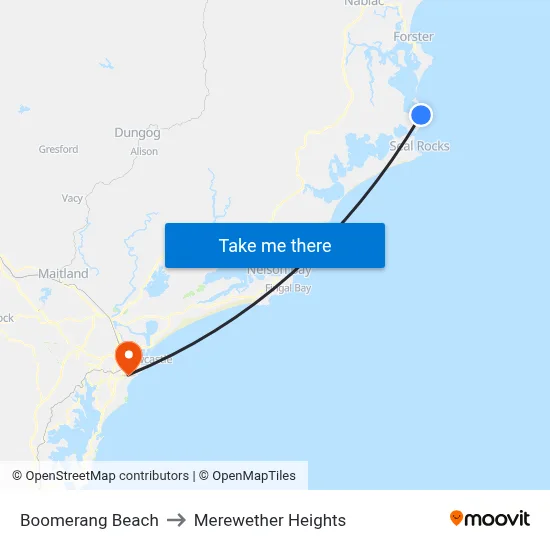 Boomerang Beach to Merewether Heights map