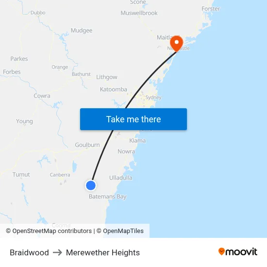Braidwood to Merewether Heights map