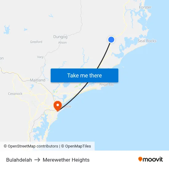 Bulahdelah to Merewether Heights map