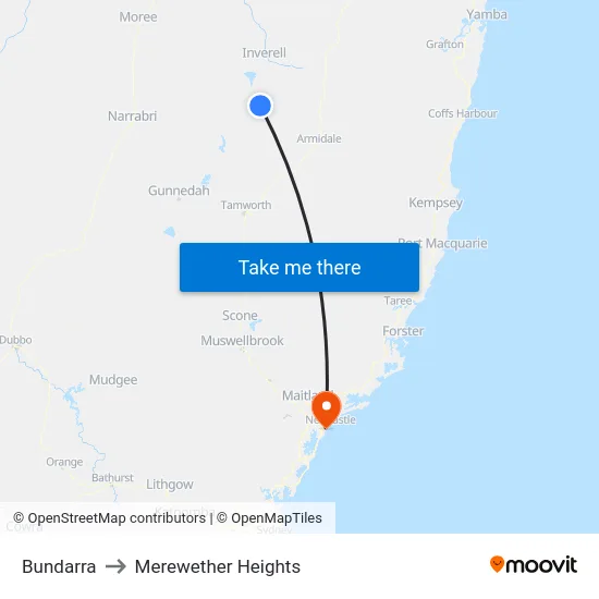 Bundarra to Merewether Heights map
