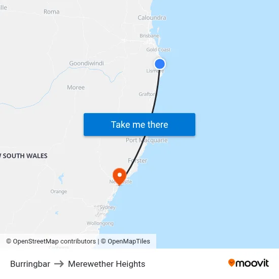 Burringbar to Merewether Heights map