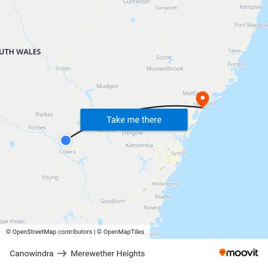 Canowindra to Merewether Heights map