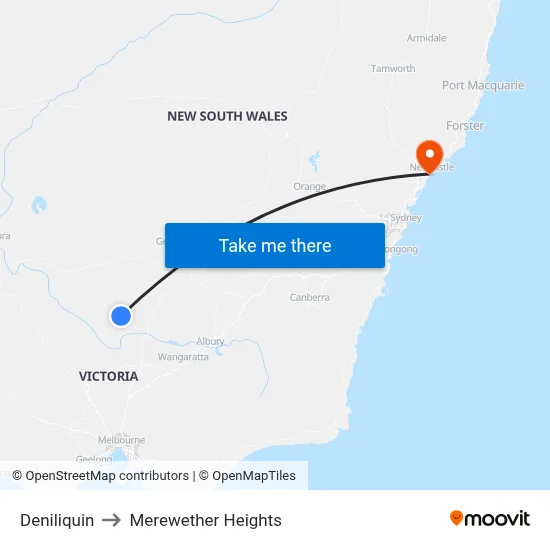 Deniliquin to Merewether Heights map