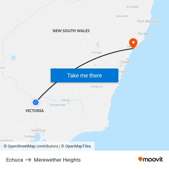 Echuca to Merewether Heights map
