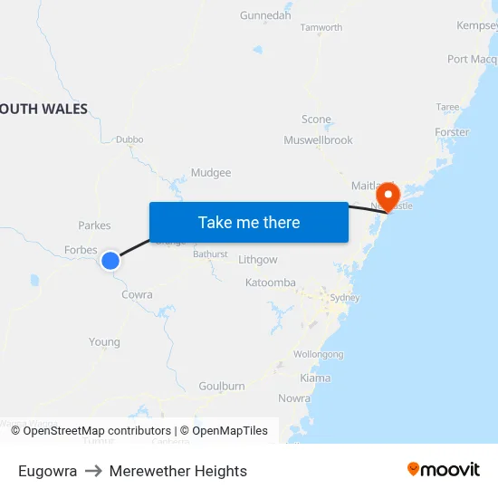 Eugowra to Merewether Heights map