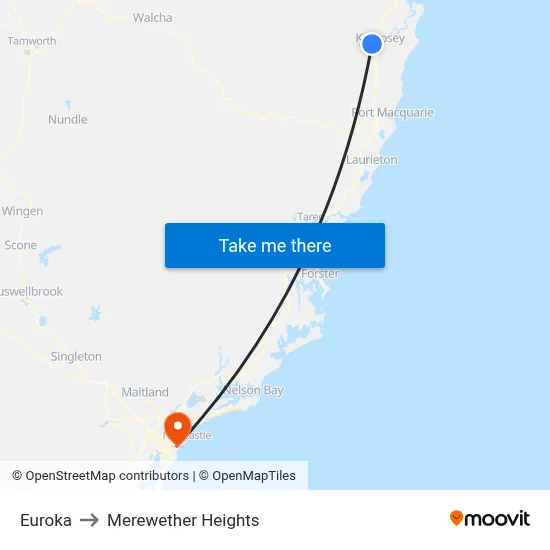 Euroka to Merewether Heights map